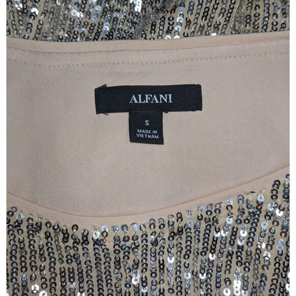 Alfani Blouse S Women's Gold Sequin Shimmer Long Flutter Sleeve Pullover Party - Picture 5 of 6